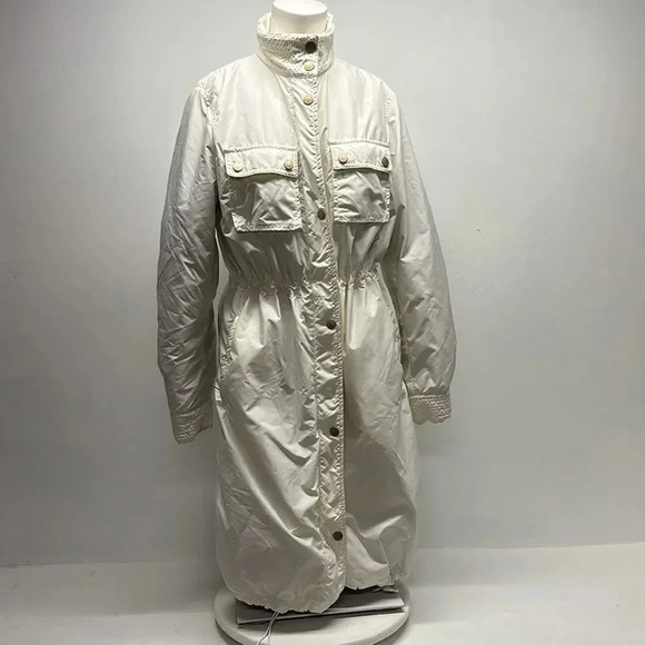 Red Valentino Puffer Jacket Trench Long Coat Full Zip Ivory Women's Size 44 US 6 - Picture 7 of 16